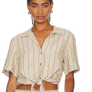 Striped Beige Tie-Front Women's Top